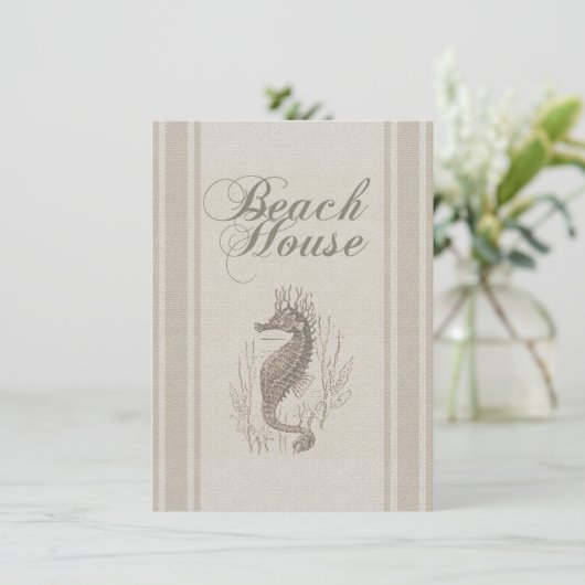 Beach House Seepferd Seashore Einladung (Stehend Vorderseite)