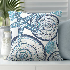 Beach House Starfish Muschel Blue White Throw Kiss Kissen