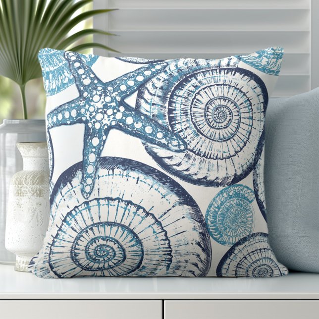 Beach House Starfish Muschel Blue White Throw Kiss Kissen (Von Creator hochgeladen)
