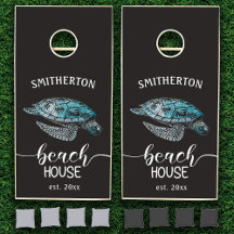 Beach House Turtle Black Turquoise Familienname Es
