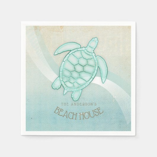 Beach House Turtle/Tortoise Aqua Blue ID623 Serviette (Vorderseite)