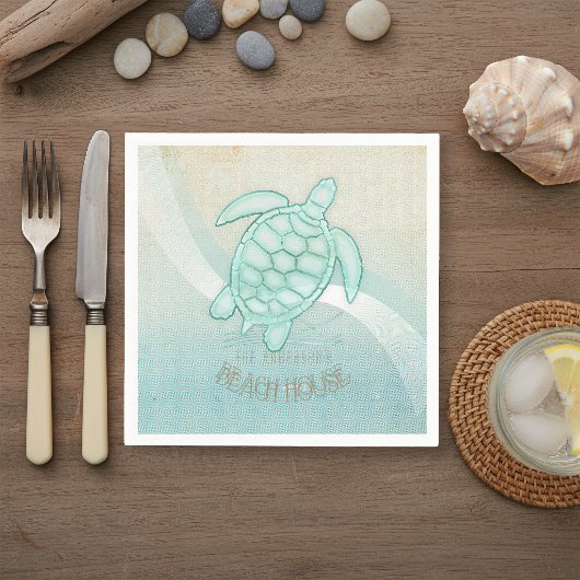Beach House Turtle/Tortoise Aqua Blue ID623 Serviette