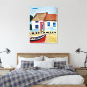 Beach House und Boat am Sandy Beach Leinwanddruck (Insitu (Schlafzimmer))
