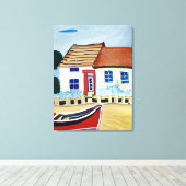 Beach House und Boat am Sandy Beach Leinwanddruck (Insitu (Holzboden))