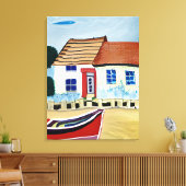 Beach House und Boat am Sandy Beach Leinwanddruck (Insitu (Wohnzimmer))