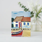 Beach House und Boat Behaltend in Touch Postkarte (Stehend Vorderseite)