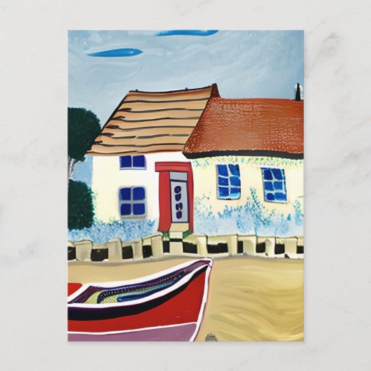 Beach House und Boat Behaltend in Touch Postkarte (Vorderseite)