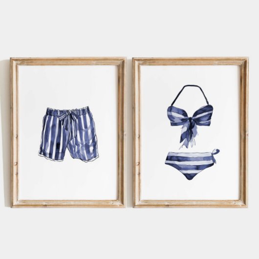 Beach House Wall Art, Vintag gestreiftes Swimsuit- Bilderwand Sets