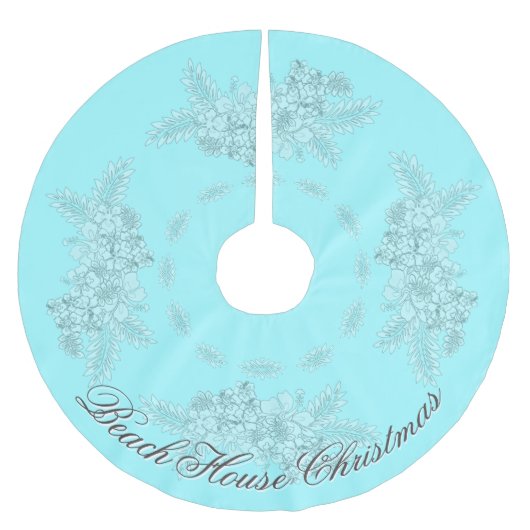 Beach House Weihnachts-Hibiskus Swag Mutes Polyester Weihnachtsbaumdecke (Vorderseite)