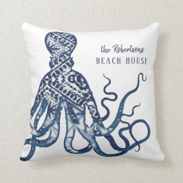 Beach House Willkommen Name Shibori Muster Octopus Kissen