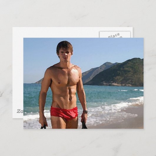 Beach Hunk Postkarte (Vorne/Hinten)