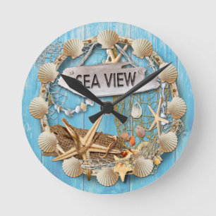 Beach Hut/Beach House Clock, Sea View Runde Wanduhr