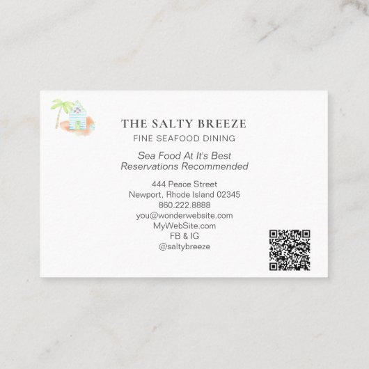 *~* Beach Hut Sea Sand Bucket Dining Tropischer Pa Visitenkarte (Rückseite)