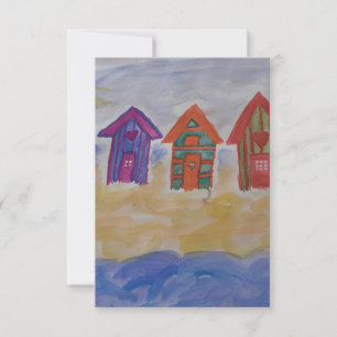 Beach Huts Flat Greeting Card Karte