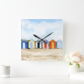 Beach Huts I Quadratische Wanduhr (Zuhause)