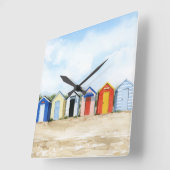 Beach Huts I Quadratische Wanduhr (Winkel)