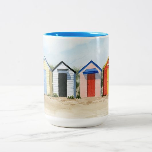 Beach Huts I Zweifarbige Tasse (Mittel)