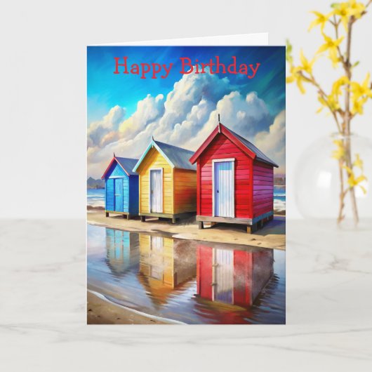Beach Huts Karte (Gelbe Blume)