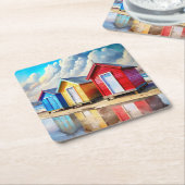 Beach Huts Rechteckiger Pappuntersetzer (angewinkelt)