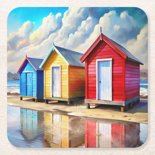 Beach Huts Rechteckiger Pappuntersetzer (Vorderseite)