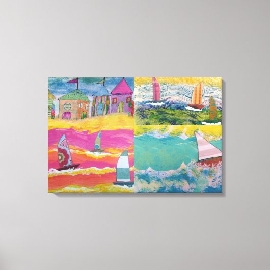 Beach Huts und Segelboote Leinwanddruck (Vorderseite)