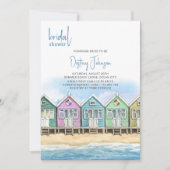 Beach Huts Watercolor Ocean Front Brautparty Einladung (Vorderseite)