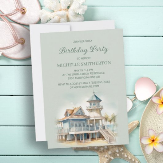 Beach Hütte Zuhause Palm Trees Geburtstag Einladung