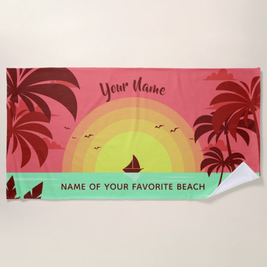 Beach Illustration benutzerdefinierte Text Strand  Strandtuch (Vorderseite)