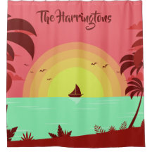 Beach Illustration individuelle Name Duschvorhang