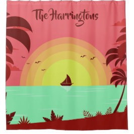 Beach Illustration individuelle Name Duschvorhang