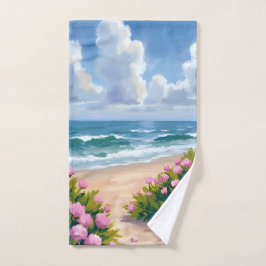 Beach in Bloom | Pink Hydrangea Oceanside Coastal Handtuch