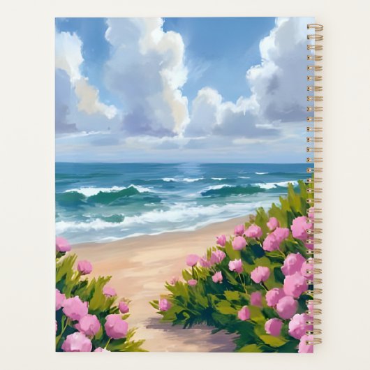 Beach in Bloom | Pink Hydrangea Oceanside Coastal Planer (Rückseite)