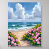 Beach in Bloom | Pink Hydrangea Oceanside Coastal Poster (Vorne)
