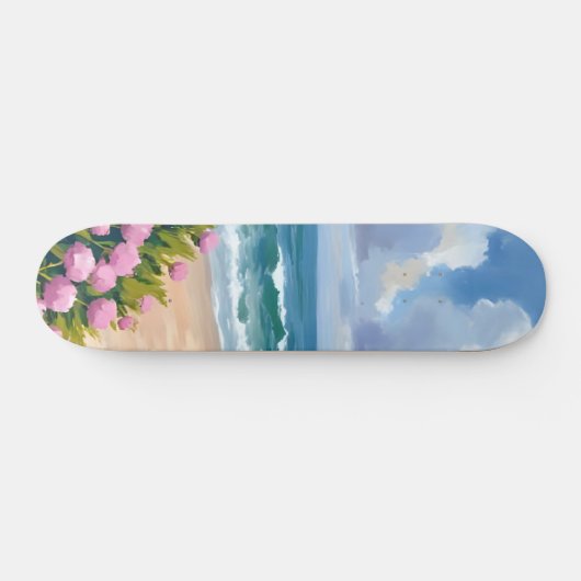 Beach in Bloom | Pink Hydrangea Oceanside Coastal Skateboard (Horizontal)