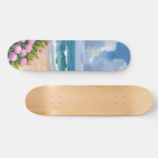 Beach in Bloom | Pink Hydrangea Oceanside Coastal Skateboard (Horizontal)