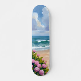 Beach in Bloom | Pink Hydrangea Oceanside Coastal Skateboard