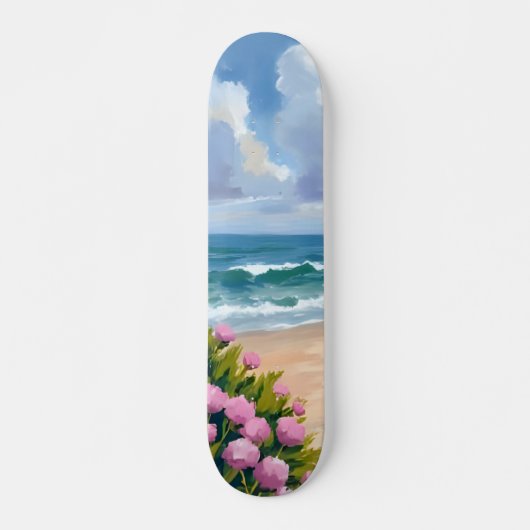 Beach in Bloom | Pink Hydrangea Oceanside Coastal Skateboard (Vorne)