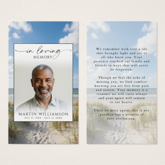 Beach In Loving Memory Photo Sympathy Prayer Card (Vorne & Hinten)