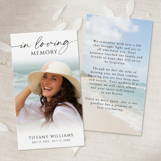 Beach In Loving Memory Photo Sympathy Prayer Card