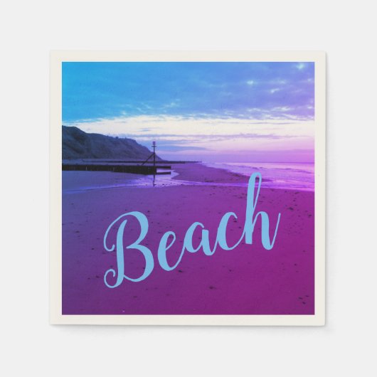 Beach in Mundesley, Norfolk in blue and purple Serviette (Vorderseite)