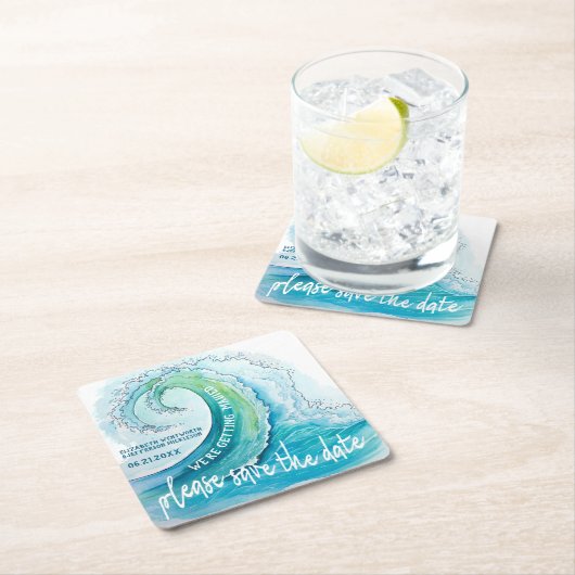 Beach Island Wave Wedding rettet das Datum Rechteckiger Pappuntersetzer (Vor Ort)