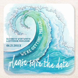 Beach Island Wave Wedding rettet das Datum Rechteckiger Pappuntersetzer