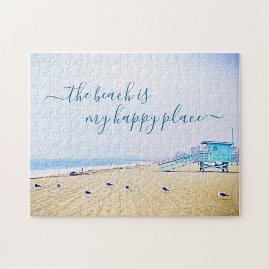 Beach ist glücklich, Script Lifeguard Booth Foto Puzzle (Horizontal)