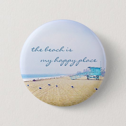 Beach ist mein glücklicher Ort Küste Foto Skript Button (Vorderseite)