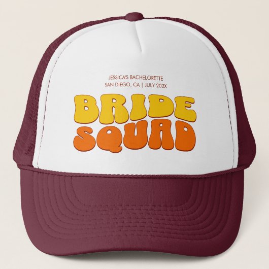 Beach Junggeselinnen-Abschied Bride Squad Bridesma Truckerkappe (Vorderseite)