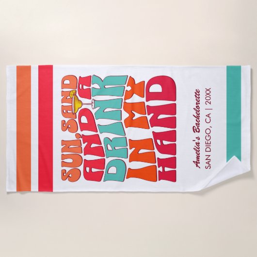 Beach Junggeselinnen-Abschied Groovy Sun Sand Drin Strandtuch (Vorderseite)