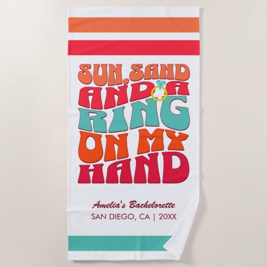 Beach Junggeselinnen-Abschied Groovy Sun Sand Ring Strandtuch (Vorderseite)