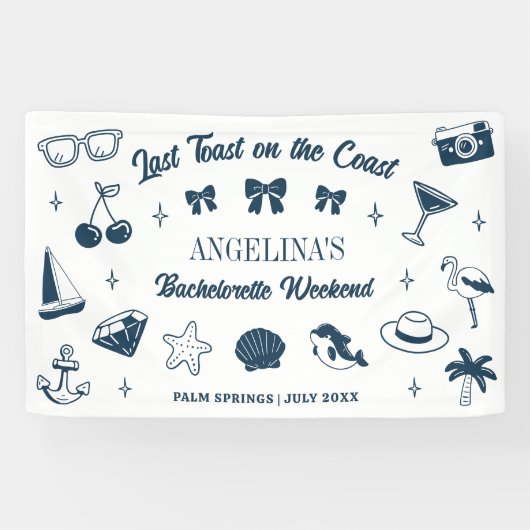 Beach Junggeselinnen-Abschied Letzten Toast Doodle Banner (Horizontal)