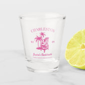 Beach Junggeselinnen-Abschied Pink Custom Bridesma Schnapsglas (Vorderseite)