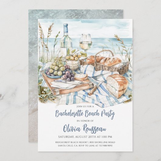 Beach Junggeselinnen-Abschied Watercolor Einladung (Vorne/Hinten)
